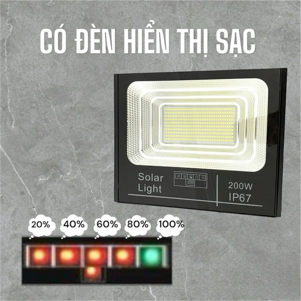 Đèn Năng Lượng Mặt Trời Anhlinh IP67 Chống Nước Tiết Kiêm 100W 200W Điện Dùng Ngoài Trời Có Tấm Sạc Kèm Remote Tiện Lợi