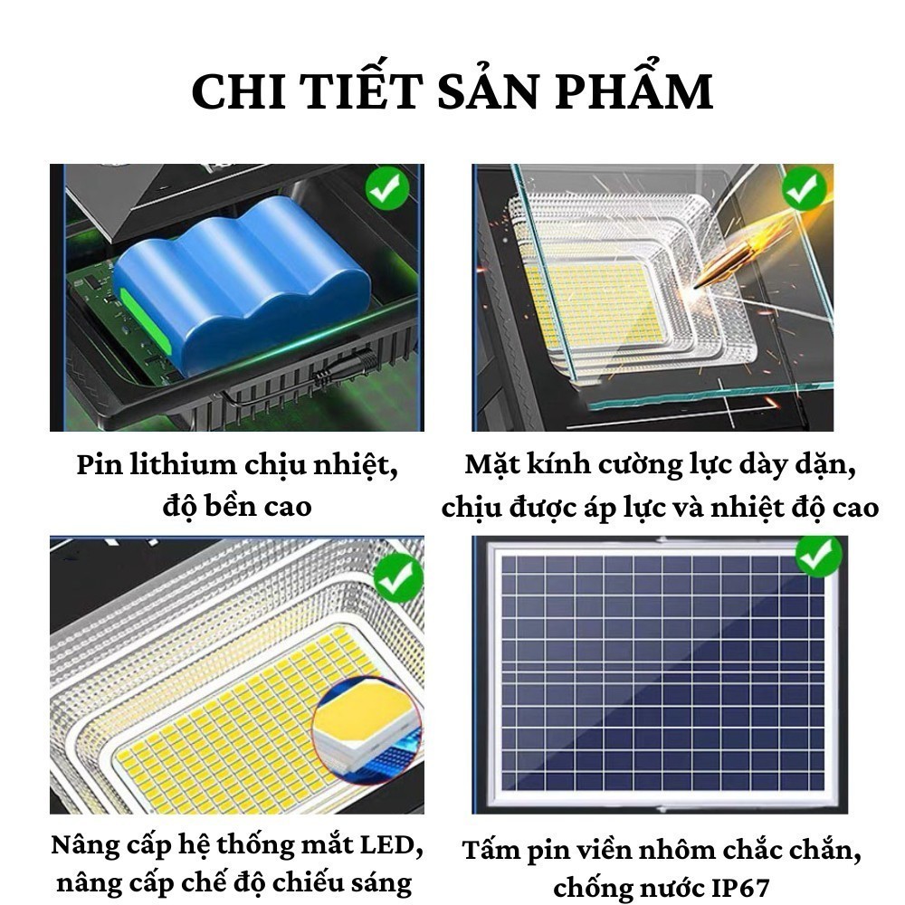 Đèn Năng Lượng Mặt Trời Anhlinh IP67 Chống Nước Tiết Kiêm 100W 200W Điện Dùng Ngoài Trời Có Tấm Sạc Kèm Remote Tiện Lợi