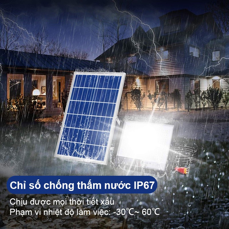 Đèn Năng Lượng Mặt Trời Anhlinh IP67 Chống Nước Tiết Kiêm 100W 200W Điện Dùng Ngoài Trời Có Tấm Sạc Kèm Remote Tiện Lợi