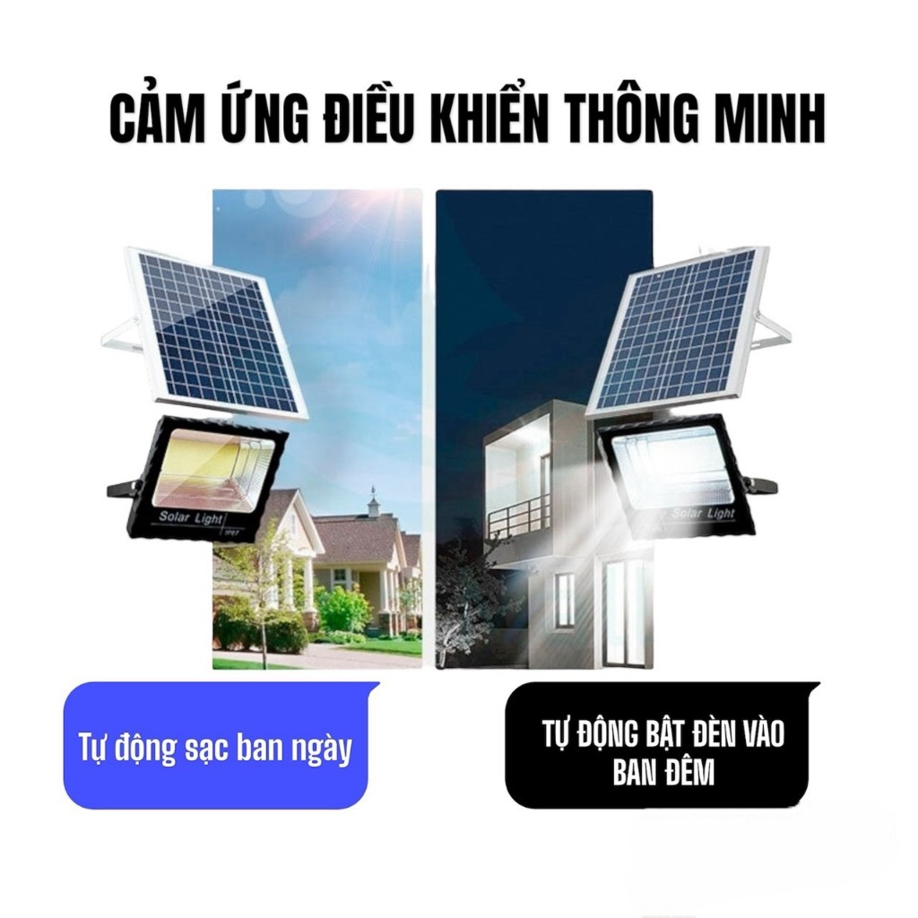 Đèn Năng Lượng Mặt Trời Anhlinh IP67 Chống Nước Tiết Kiêm 100W 200W Điện Dùng Ngoài Trời Có Tấm Sạc Kèm Remote Tiện Lợi