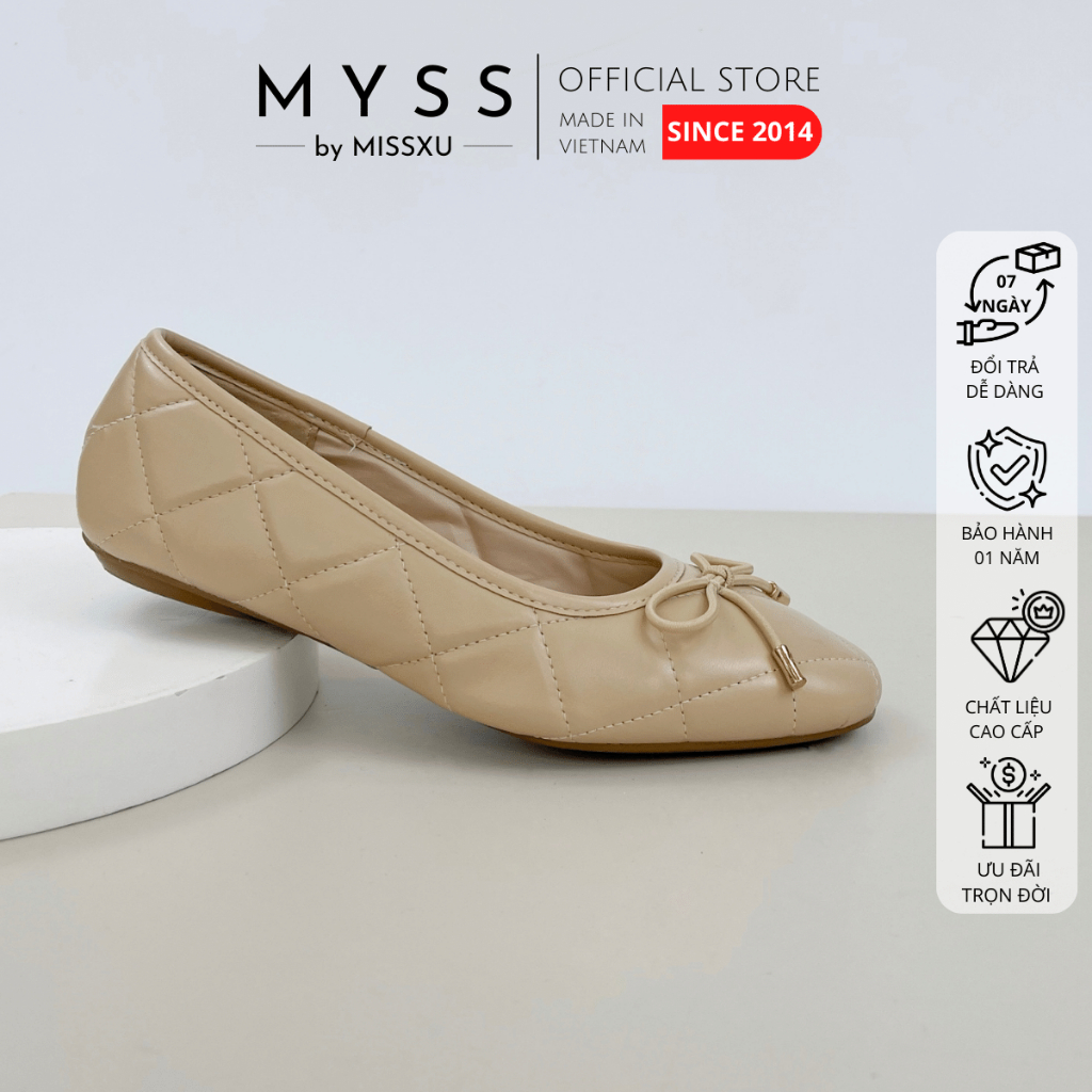 Giày búp bê nữ MYSS mũi tròn phối nơ chần ô thời trang - BB36