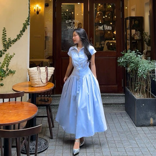 Váy Sơ Mi Cotton Kẻ Sọc Miolady Dáng Dài Xếp Ly Kèm Đai – Thoáng Mát Đi Làm Đi Chơi VA005