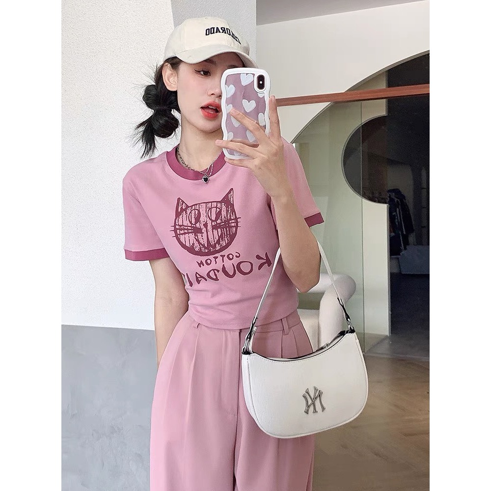 Áo thun tay ngắn nữ Sicily  cổ bo tròn in hình mèo AMEO901