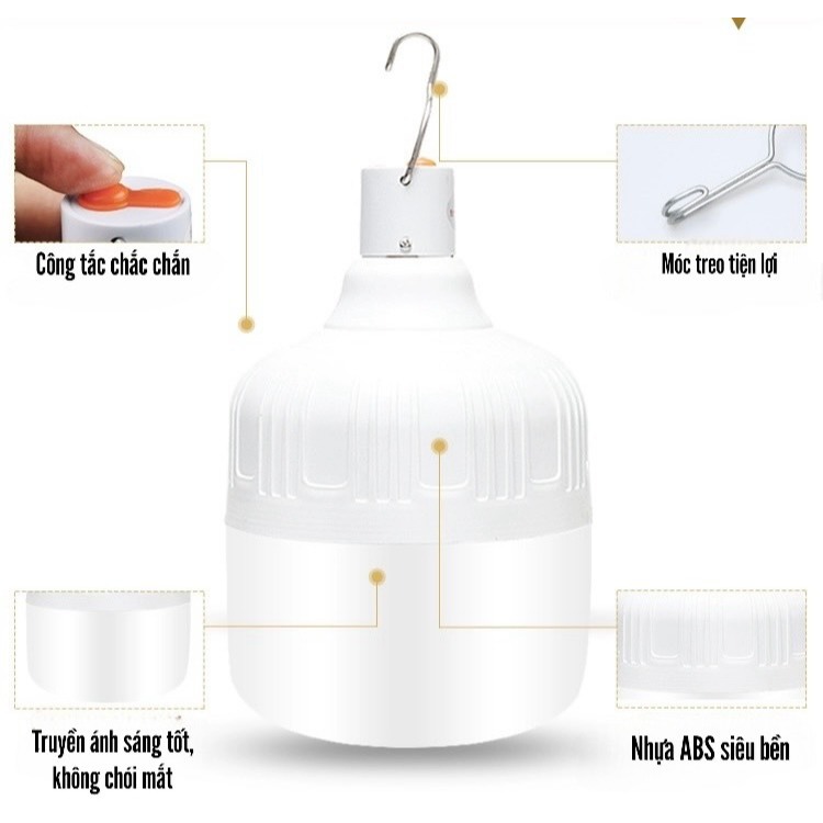 Đèn Treo Tích Điện 600-700-800-1000W Pin Trâu Đa Năng Kháng Nước, Tặng Cáp Sạc, Nhỏ Nhẹ Gọn