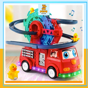 Đồ Chơi Leo Cầu Thang Cầu Trượt Xe Cứu Hỏa Đồ Chơi Xe Ô Tô Đồ Chơi Chở Đường Đua Có Đèn Nhạc - Đồ Chơi PUPU HOUSE