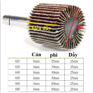 (COMBO 10 Cái)  Nhám chuôi hình trụ đủ size 20-60mm, nhám cà lem trà gỗ, kim loại, chuôi 6mm