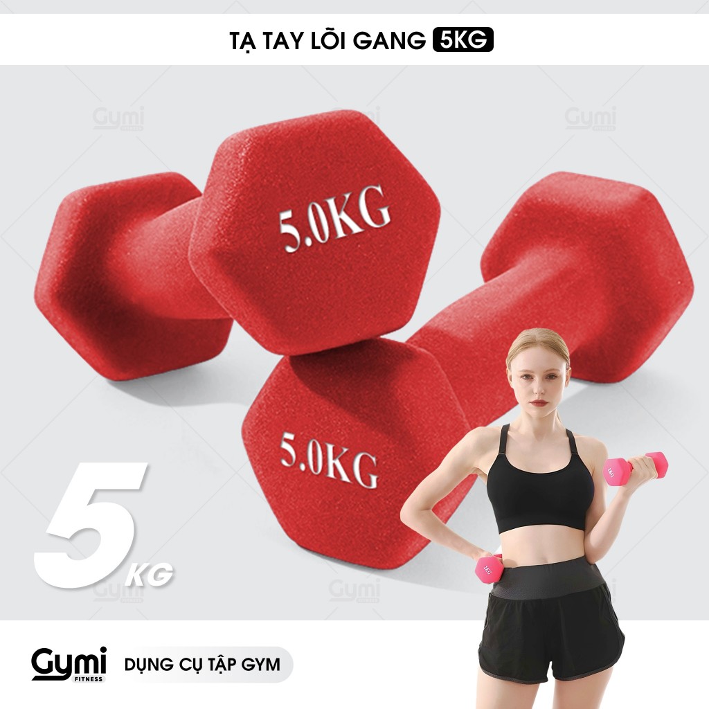 [1 Cái] Tạ tay nữ 5kg lõi gang đặc bọc cao su tập gym yoga chống trơn trượt, xước vỡ sàn - TaTay-5kg