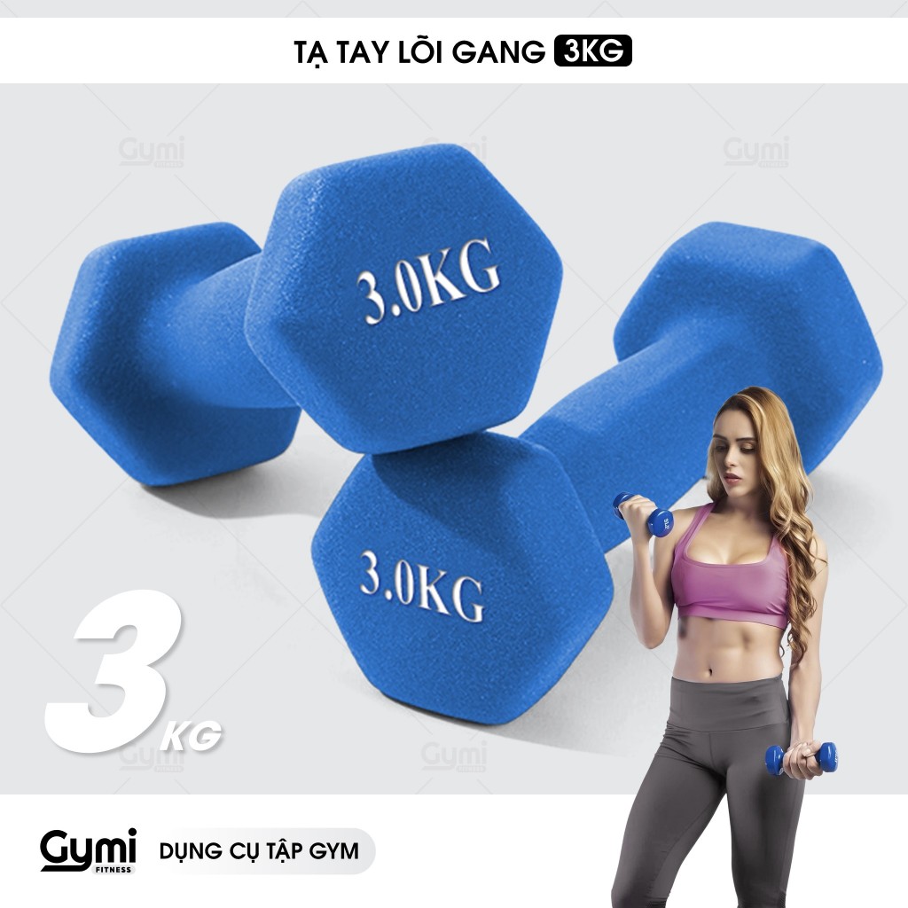 [1 Cái] Tạ tay nữ 3kg lõi gang đặc bọc cao su tập gym yoga chống trơn trượt, xước vỡ sàn - TaTay-3kg