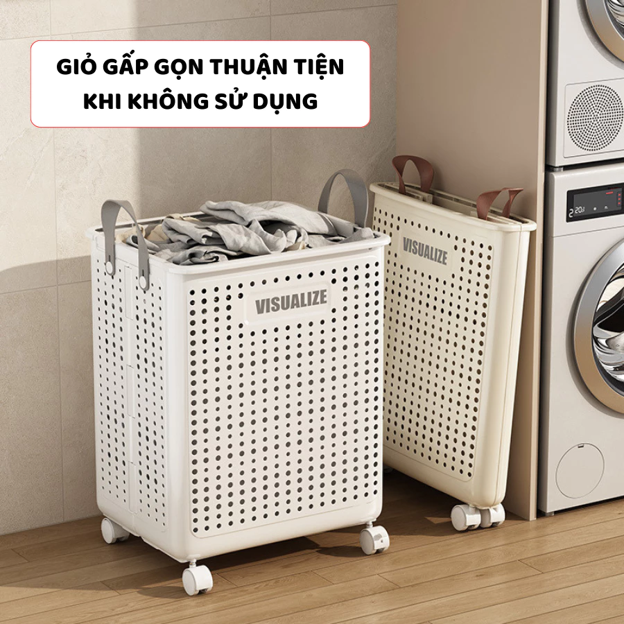 Giỏ Đựng Quần Áo Có Bánh Xe, Giỏ Nhựa Đựng Quần Áo Bẩn Đa Năng, Có Thể Gấp Gọn, Có Bánh Xe Q046