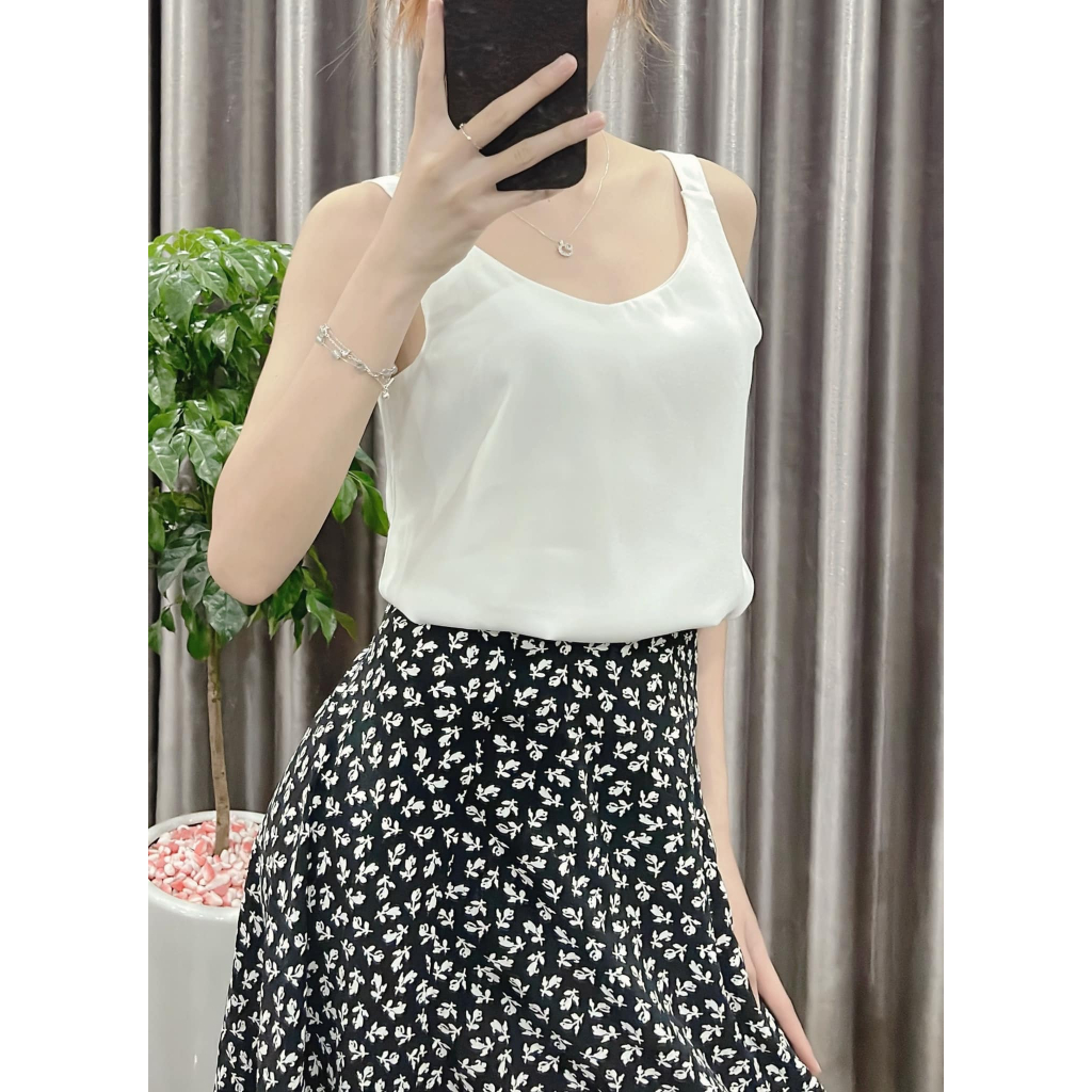 Áo hai dây lụa Callalady vintage lụa ngọc trai cao cấp hàn quốc mặc trong áo blazer cổ tim không nhăn sexy quyến rũ
