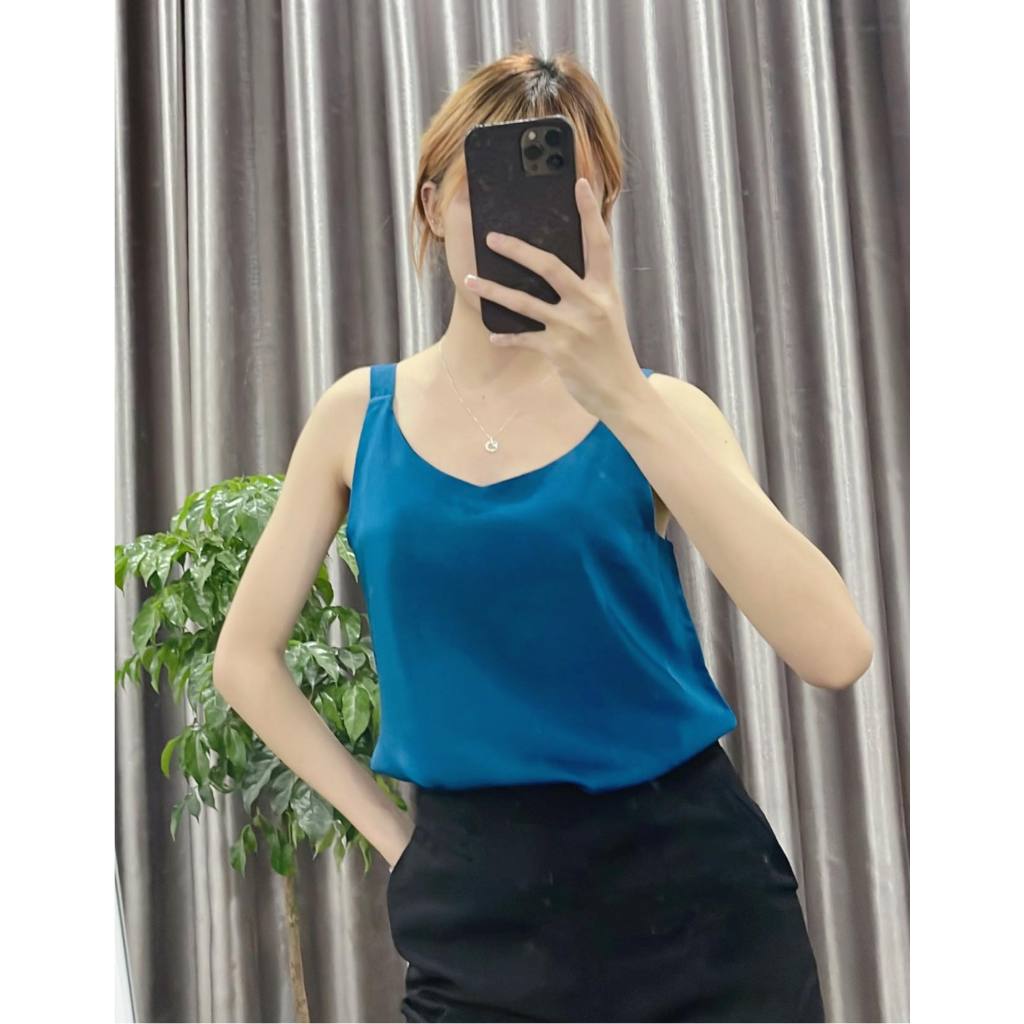 Áo hai dây lụa Callalady vintage lụa ngọc trai cao cấp hàn quốc mặc trong áo blazer cổ tim không nhăn sexy quyến rũ