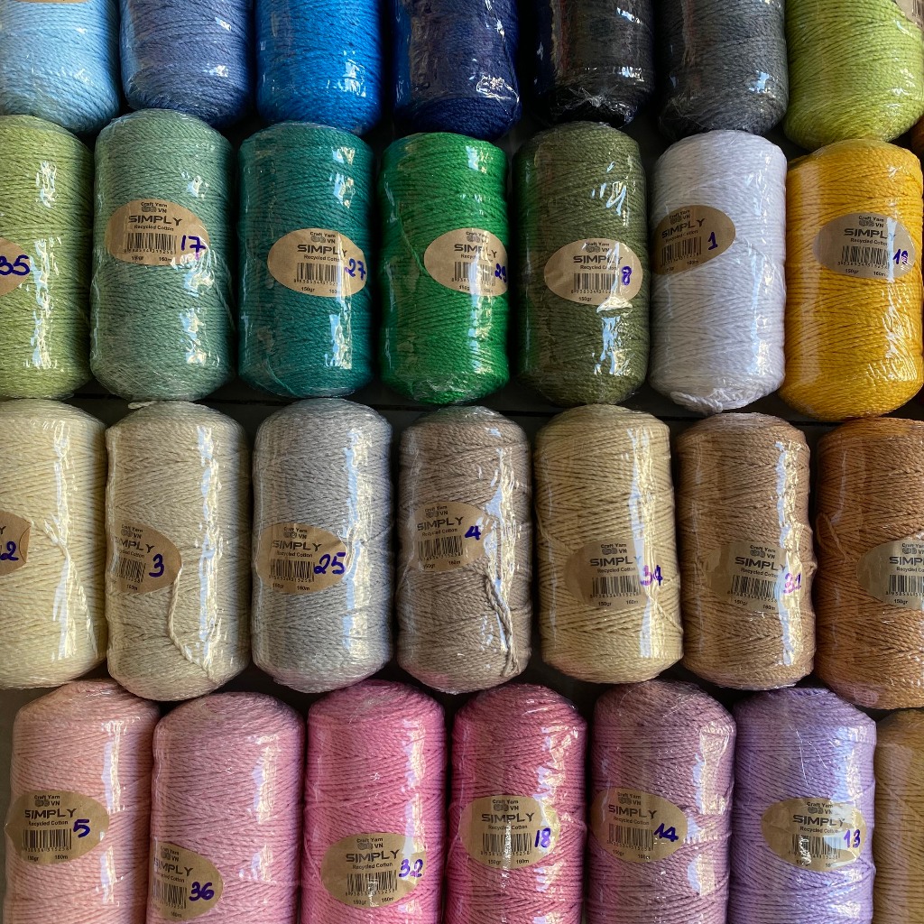 Sợi Simply Cotton Craft Yarn VN trơn loang móc túi nón 150gr sợi tái chế