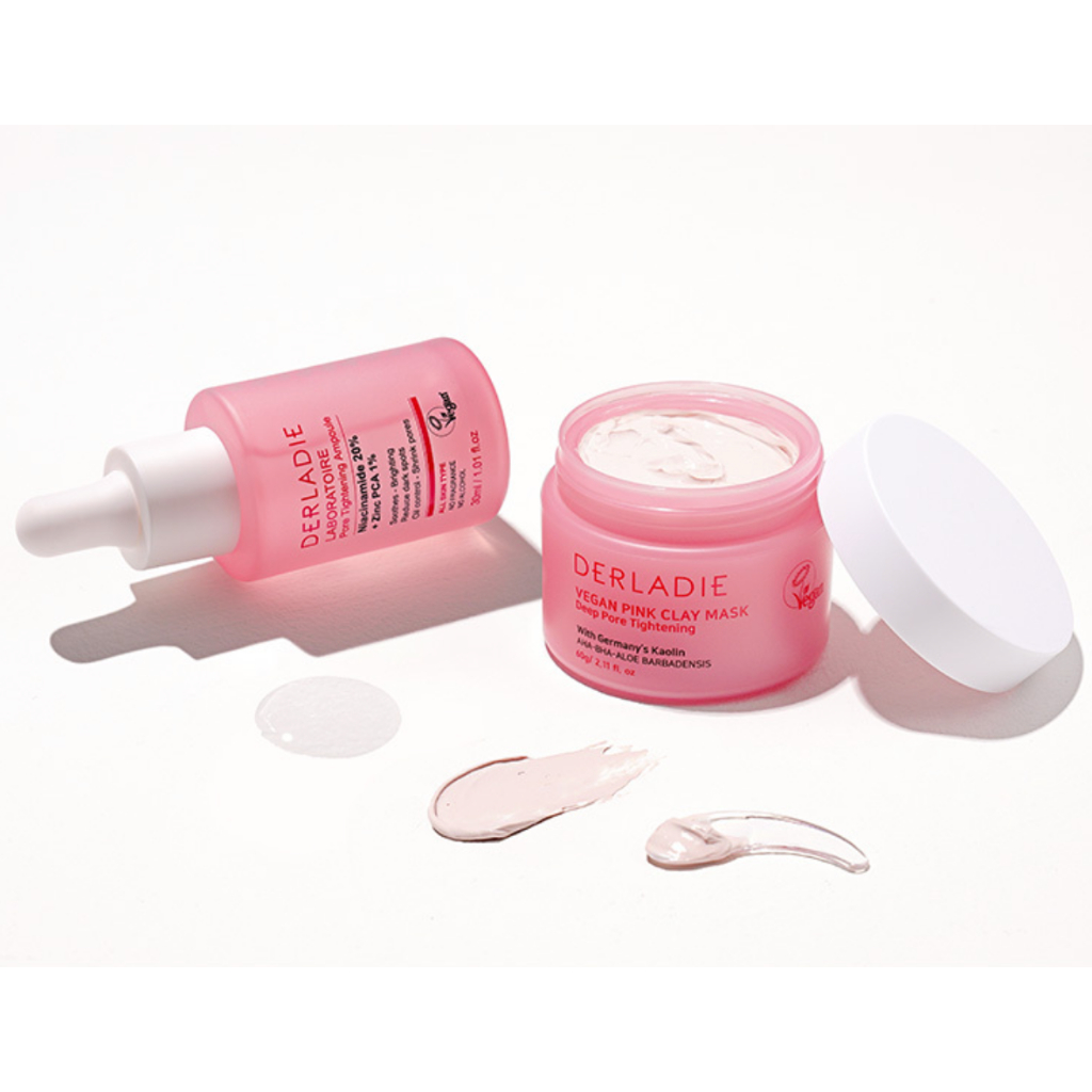 Ảnh Bộ Đôi Kiềm Dầu, Ngừa Mụn, Thu Nhỏ LCL Serum Niacinamide 20% 30ml, Mặt Nạ Đất Sét Derladie Vegan Pink Clay Mask 1