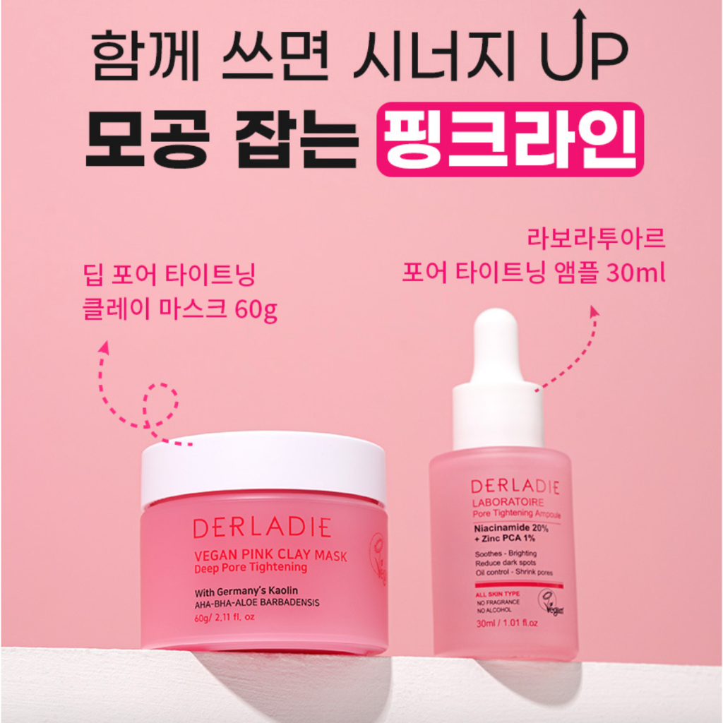 Ảnh Bộ Đôi Kiềm Dầu, Ngừa Mụn, Thu Nhỏ LCL Serum Niacinamide 20% 30ml, Mặt Nạ Đất Sét Derladie Vegan Pink Clay Mask 4