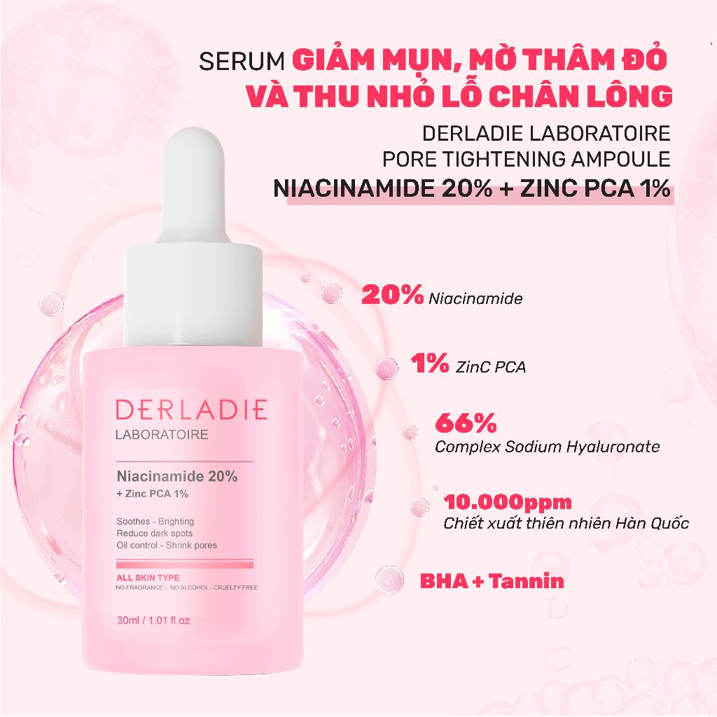 Ảnh Bộ Đôi Kiềm Dầu, Ngừa Mụn, Thu Nhỏ LCL Serum Niacinamide 20% 30ml, Mặt Nạ Đất Sét Derladie Vegan Pink Clay Mask 2