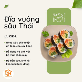 Đĩa Vuông Thái Sâu 2 Size Nhựa Việt Nhật - Đĩa Nhựa Sâu Lòng Đựng Đồ Ăn Kèm, Đồ Ăn Vặt Nhà Hàng, Quán Ăn Cam Homeware