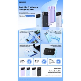 Sạc Dự Phòng Remax RPP-683 10000mAh 5 cổng Output, 2 cổng Input, có 3 cáp sạc