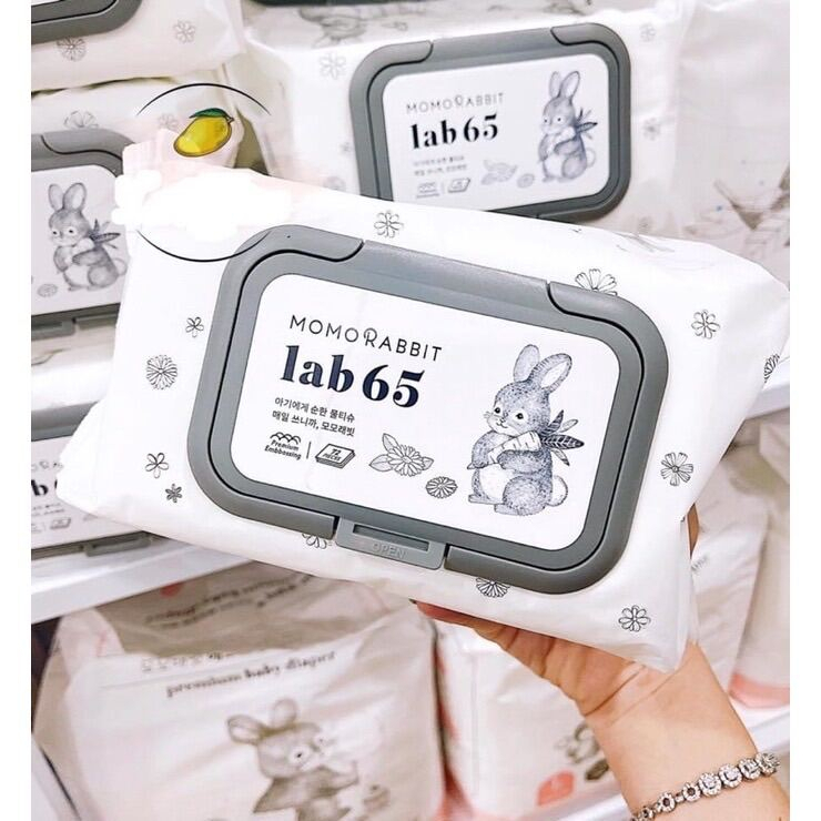 Khăn giấy ướt cho bé Momo Rabbit Lab 65 vân nổi 72 tờ thành phần tự ...
