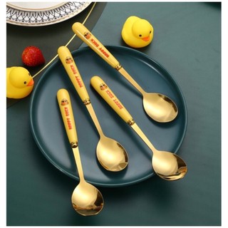 Set 6 thìa vịt vàng DUCK dễ thương kèm vỏ hộp xinh xắn - Bộ 6 muỗng hình vịt mạ vàng đáng yêu cán dài cho bé ăn dặm  5.0