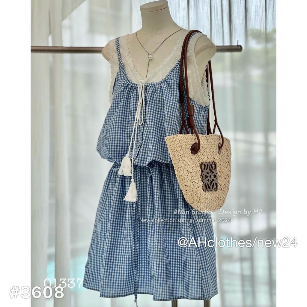 Váy 2 dây xinh nhẹ nhàng họa tiết kẻ tiểu thư bánh bèo