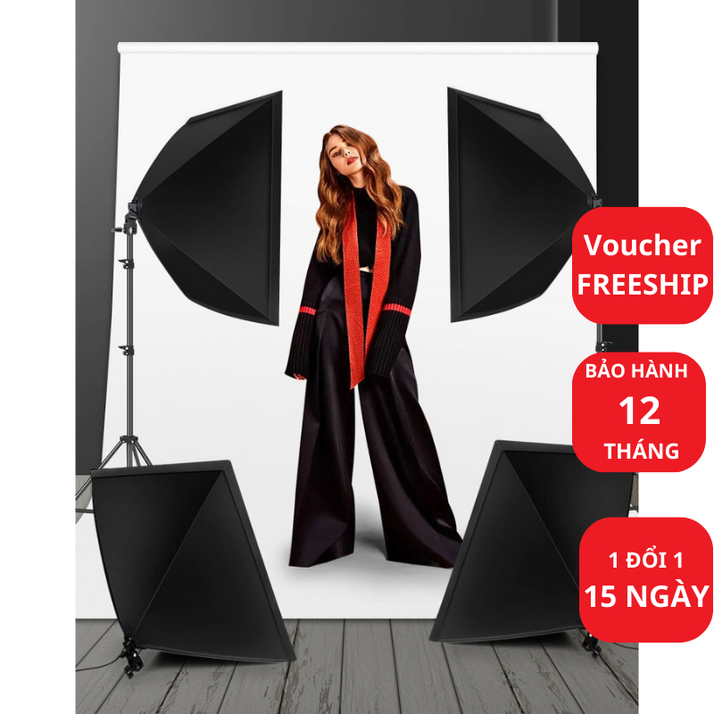 Đèn studio chụp ảnh sản phẩm chân đèn 2m kèm Softbox 50x70 cm hỗ trợ sáng quay phim livestream