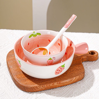 T&T0084 Set 4 món sứ cao cấp hoạ tiết dâu tây cực cute