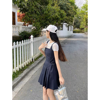 [S2.806] Set Áo Giấy Trắng Mix Yếm Kaki Xanh Than Túi Bên Rút Dây Dáng Xoè Siêu Xinh