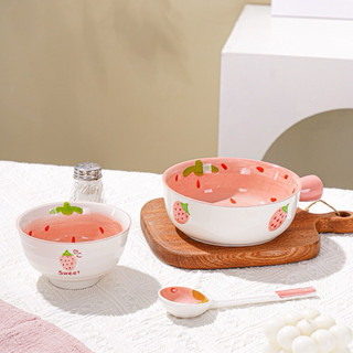 T&T0084 Set 4 món sứ cao cấp hoạ tiết dâu tây cực cute