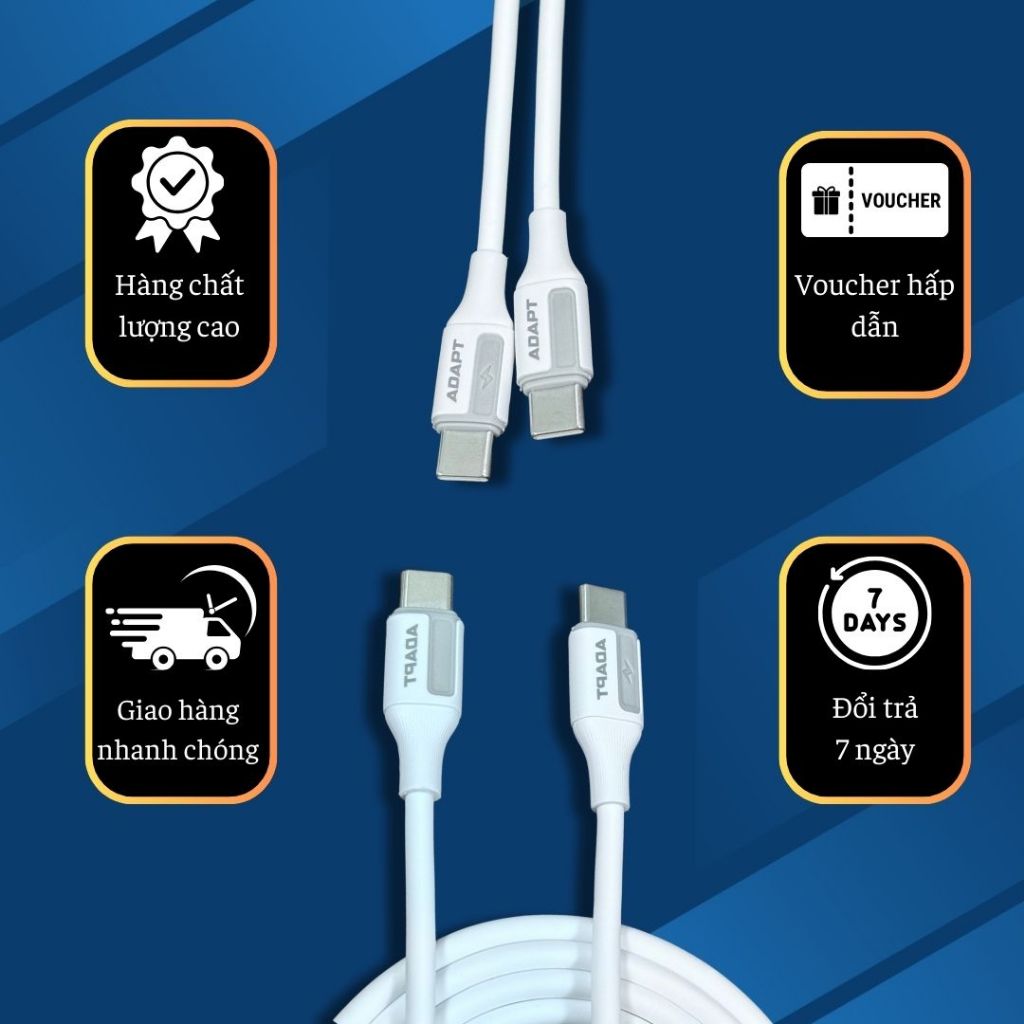 Dây cáp sạc nhanh và truyền dữ liệu Adapt USB Type-C to Type-C 60W chính hãng