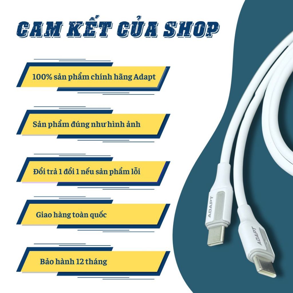 Dây cáp sạc nhanh và truyền dữ liệu Adapt USB Type-C to Type-C 60W chính hãng