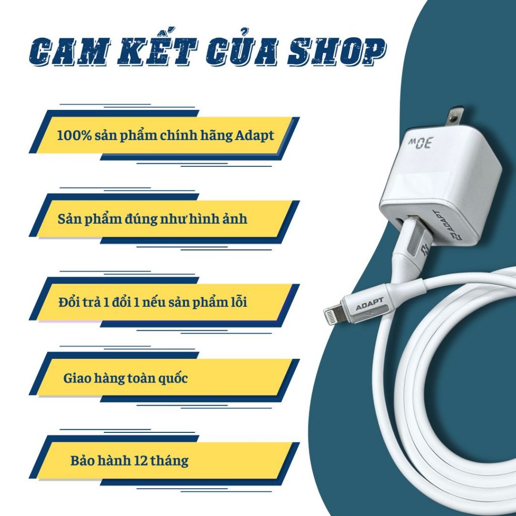 Củ sạc nhanh Adapt cổng USB và Type C 30w chính hãng, chất lượng, bền bỉ