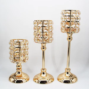 Chân nến trang trí đính đá hình chao đèn Crystal Iron Wedding Giá đỡ nến vàng Trang trí văn phòng Chân nến