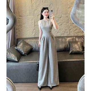 Jum chất đũi vân mây áo sát nách quần dài ống rộng cổ tròn thời trang thiết kế nữ trẻ trung sang chảnh