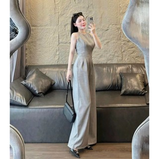 Jum chất đũi vân mây áo sát nách quần dài ống rộng cổ tròn thời trang thiết kế nữ trẻ trung sang chảnh