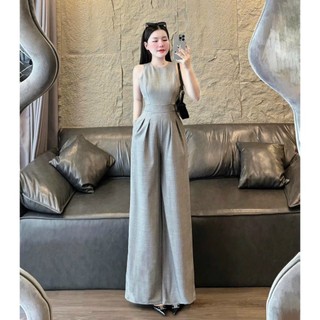 Jum chất đũi vân mây áo sát nách quần dài ống rộng cổ tròn thời trang thiết kế nữ trẻ trung sang chảnh