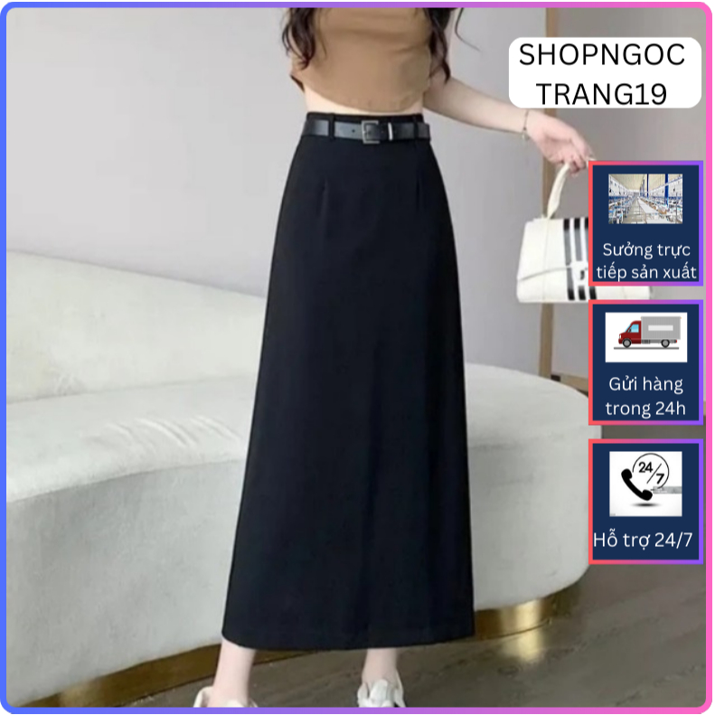 Chân váy chữ A suông dài 80cm phối đai da (tặng kèm)_chất liệu vitex_chân váy công sở_CV91