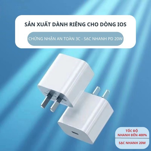 Bộ Sạc PD 20W C15 KOLEAD Sạc nhanh - Bảo vệ thiết bị,  An toàn, Ổn định, Chống cháy nổ, Nóng máy