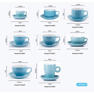 Bộ cốc tách cà phê sứ pha Cappuccino, Espresso dung tích 70-330ml, nhiều màu sắc cao cấp - Gốm sứ Bát Tràng - Gốm Việt
