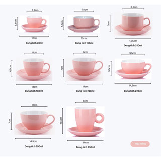 Bộ cốc tách cà phê sứ pha Cappuccino, Espresso dung tích 70-330ml, nhiều màu sắc cao cấp - Gốm sứ Bát Tràng - Gốm Việt