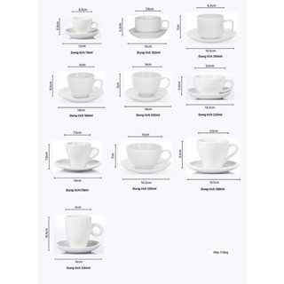 Bộ cốc tách cà phê sứ pha Cappuccino, Espresso dung tích 70-330ml, nhiều màu sắc cao cấp - Gốm sứ Bát Tràng - Gốm Việt