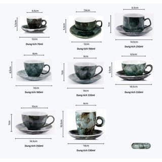 Bộ cốc tách cà phê vân đá Cappuccino, Espresso dung tích 70-330ml, nhiều màu sắc cao cấp - Gốm sứ Bát Tràng - Gốm Việt