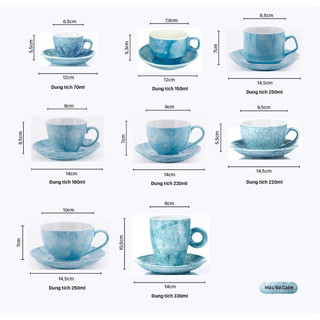 Bộ cốc tách cà phê vân đá Cappuccino, Espresso dung tích 70-330ml, nhiều màu sắc cao cấp - Gốm sứ Bát Tràng - Gốm Việt