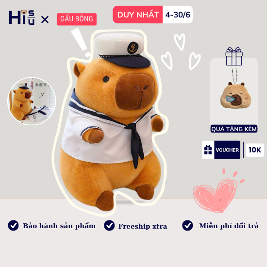 Gấu Bông Capybara Hải Quân Gấu Bông Hải Quân Cabybara Đáng Yêu Thiết Kế Áo Có Thể Tháo Rời Chất Liệu Lông Thỏ Mềm Mại