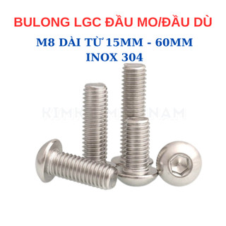 Bulong Ốc lục giác INOX 304 Size M8 - Đầu dù tròn (Đầu Mo). Bulong lục giác đầu dù/mo/cầu/mũ/nấm