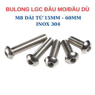 Bulong Ốc lục giác INOX 304 Size M8 - Đầu dù tròn (Đầu Mo). Bulong lục giác đầu dù/mo/cầu/mũ/nấm