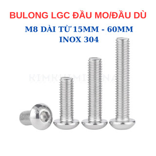 Bulong Ốc lục giác INOX 304 Size M8 - Đầu dù tròn (Đầu Mo). Bulong lục giác đầu dù/mo/cầu/mũ/nấm