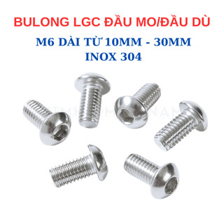 Ốc Lục Giác Đầu Dù M6 INOX 304 (6 Ly) - Bulong Đầu Nấm/Mũ/Cầu Sáng Bóng Trang Trí Xe, Nội Thất Cao Cấp, Không Gỉ Sét