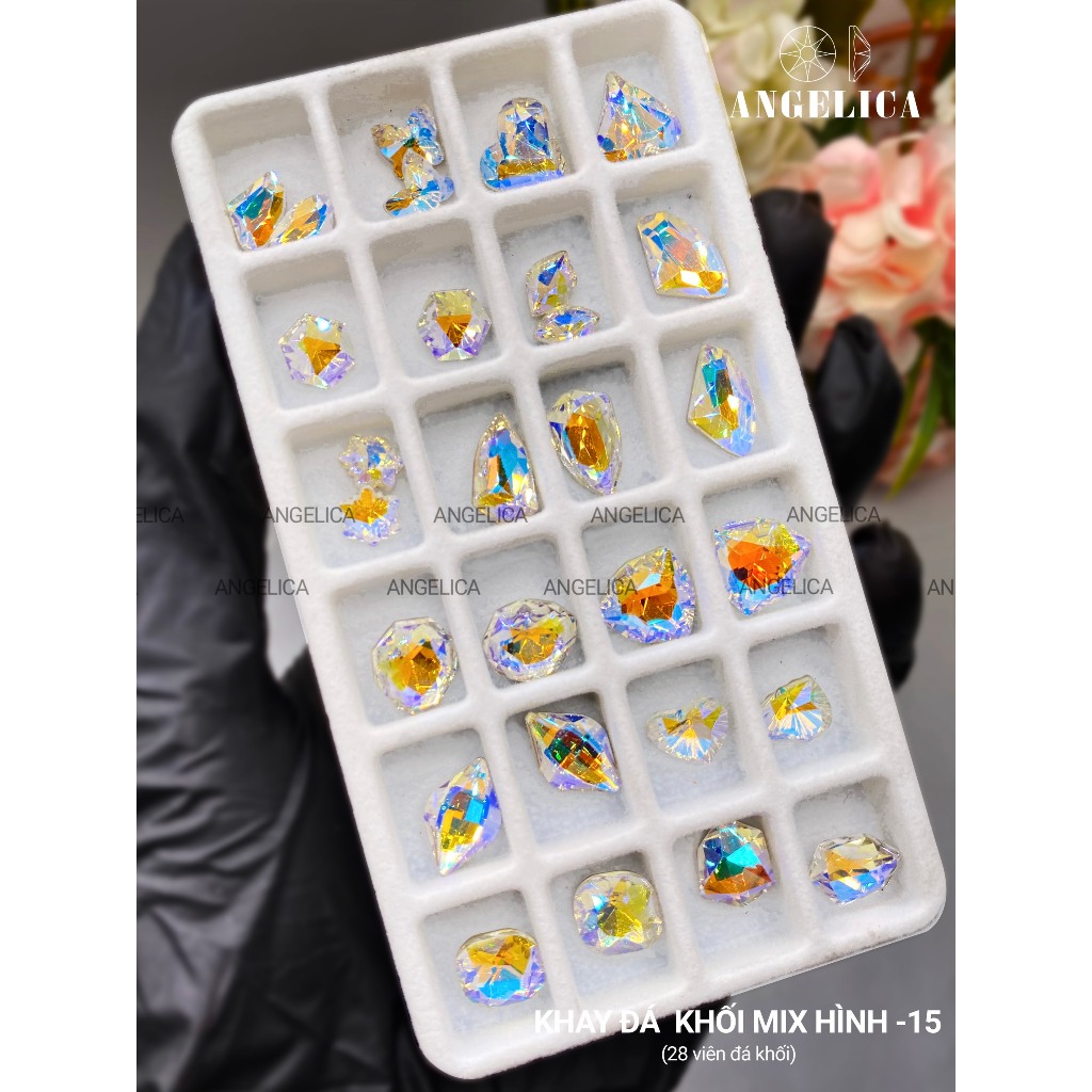 Khay Đá Khối Mix Hình 28 - 30 Viên Siêu Sáng Angelica - Trang Trí Nail