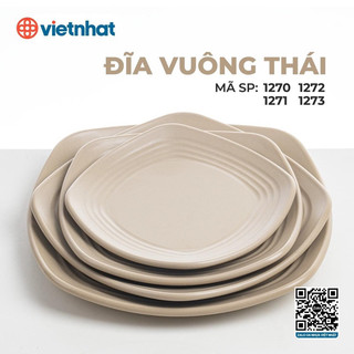 Đĩa Vuông Thái Nhám Nhựa Phíp Melamine Chịu Nhiệt Nhựa Việt Nhật, Set 5 Đĩa Nhà Hàng Sang Trọng Cam Homeware