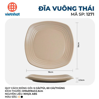 Đĩa Vuông Thái Nhám Nhựa Phíp Melamine Chịu Nhiệt Nhựa Việt Nhật, Set 5 Đĩa Nhà Hàng Sang Trọng Cam Homeware